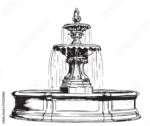 Fountain. Doodle style. Beautiful outdoor marble fountain.