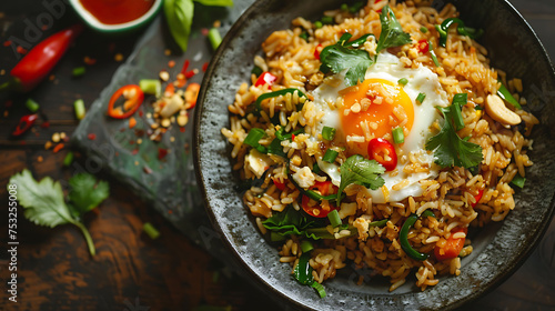 nasi goreng dish with fried rice and vegetables photo