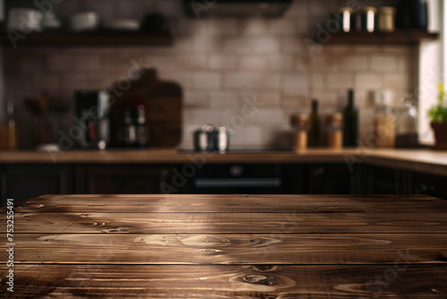 brown wooden kitchen table blurry background