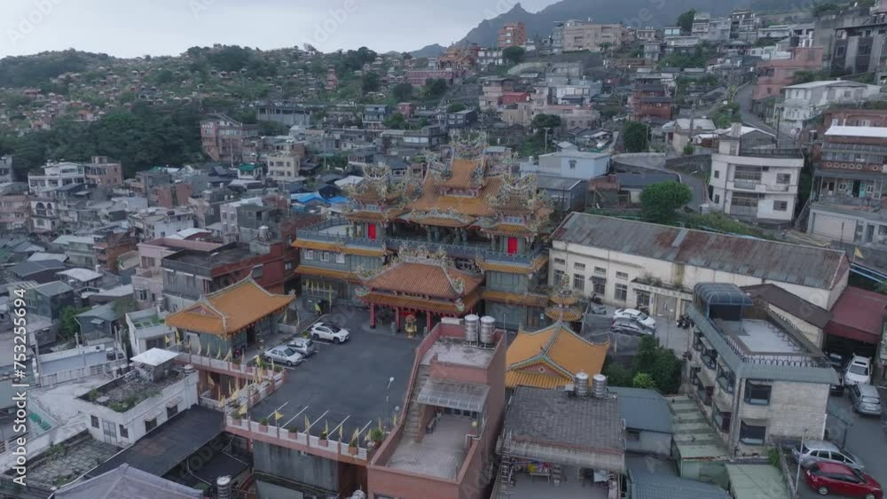 Taiwan, Jiufen, aerial view of Jiufen Old Town, a famous tourist village on the mountain in Taiwan Taiwan, Jiufen, aerial view of Jiufen Old Town, a famous tourist village on the mountain in Taiwan