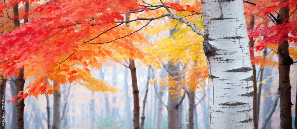Vibrant Autumn Foliage: A Colorful Canopy of Red Trees in the Forest