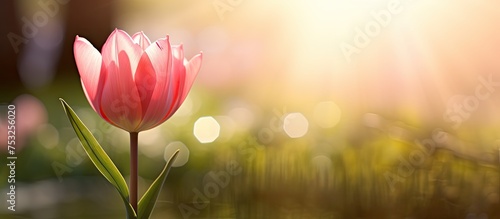 Beautiful Pink Flower Bathed by Sunlight in a Serene Garden Setting © vxnaghiyev