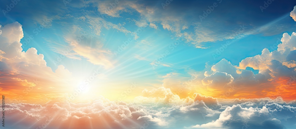 Vibrant Blue Sky with Fluffy Clouds in a Serene Summer Day Vibrant Blue Sky with Fluffy Clouds in a Serene Summer Day