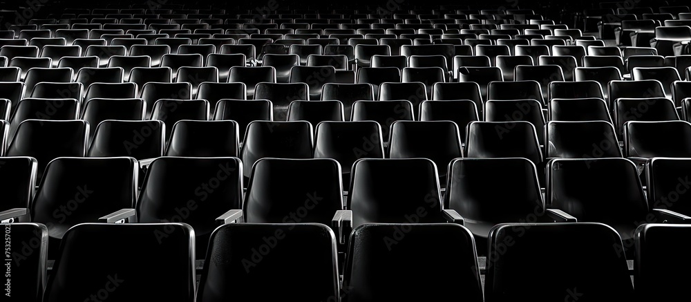 Naklejka premium Rows of Empty Chairs in a Silent Auditorium Waiting for an Audience