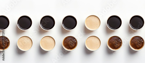 Variety of Coffee Cups Showing Diverse Types of Coffee in a Tasteful Display photo