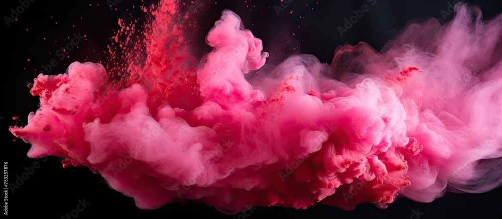 Vibrant Pink Smoke Swirling on Mysterious Black Background with Ethereal Beauty and Abstract Elegance