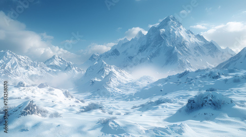 Snowy landscape on mountains during winter season © Matthew