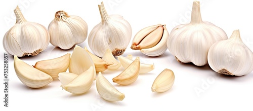 Variety of Fresh and Organic Garlic Bulbs in Different Sizes and Colors for Culinary and Health Benefits photo
