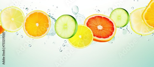 Fresh Citrus Fruits and Green Limes Surrounded by Vibrant Water Splashes