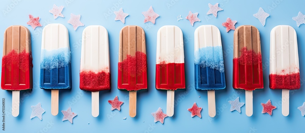 Colorful Pops with Red, White and Blue Frosting, Perfect Treats for Summer Celebrations Colorful Pops with Red, White and Blue Frosting, Perfect Treats for Summer Celebrations