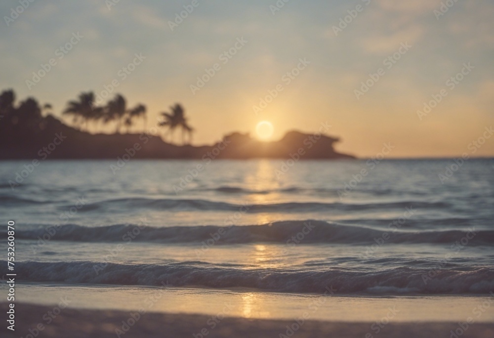 Beautiful Sunset over a Tropical Beach with Palm Trees
