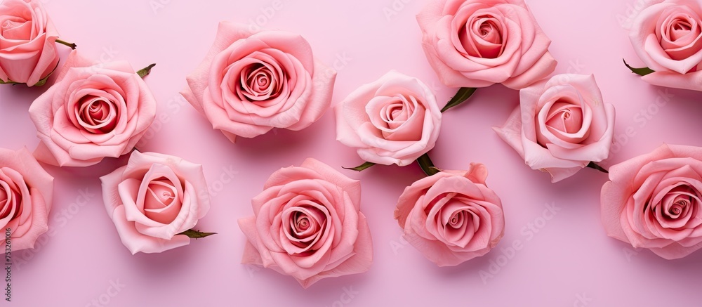 Elegant Pink Roses Blossoming on a Soft Pink Background