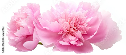 Vibrant Pink Peonies Blossoming Beautifully Against Clean White Background © vxnaghiyev