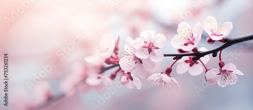 Delicate Pink Cherry Blossom Branch in Full Bloom with Soft Petals and Fresh Spring Flowers