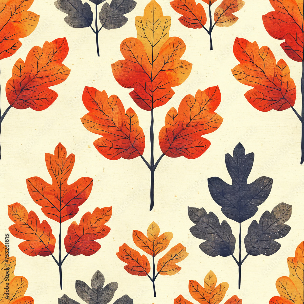 fall forest frameless pattern to enlarge and use as graphic element like background, tiles, ai generated