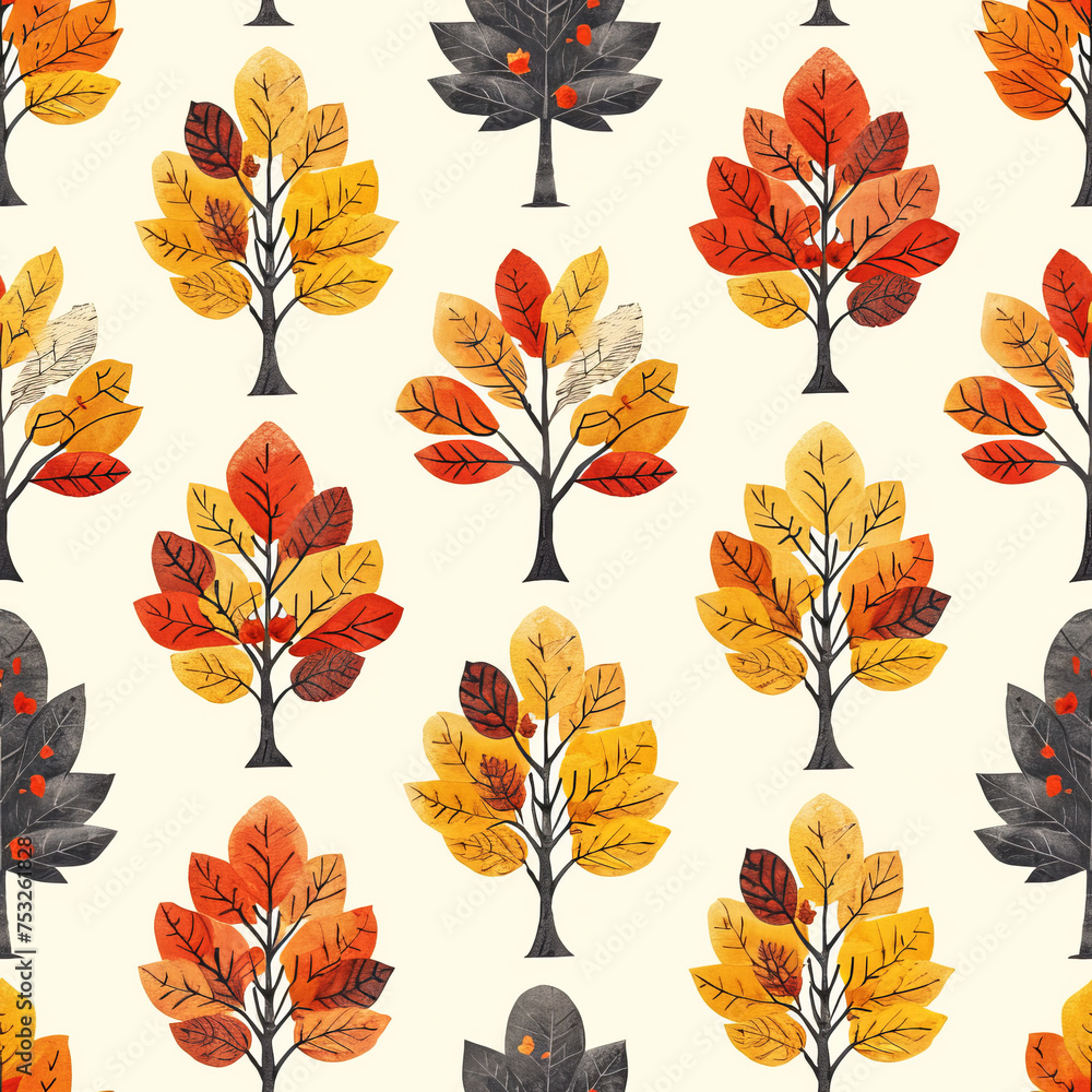 Fototapeta premium fall forest frameless pattern to enlarge and use as graphic element like background, tiles, ai generated