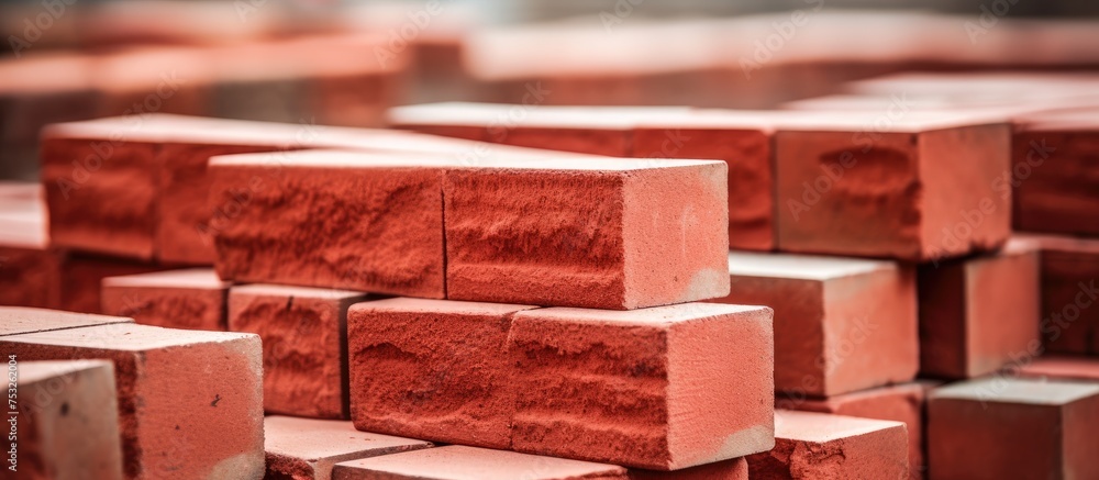 Stack of Red Clay Bricks - Industrial Construction Material for Building Projects
