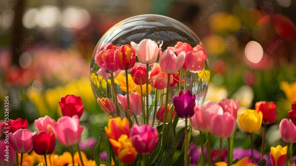 field of tulips in spring - obrazy, fototapety, plakaty 