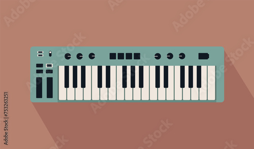 Musical synthesizer. Blue synthesizer with shadow. Vector illustration.