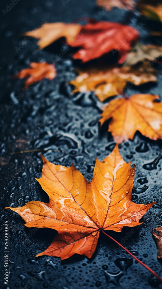 autumn leaves on the asphalt in the rain, Wallpapers for phone сreated with Generative Ai autumn leaves on the asphalt in the rain, Wallpapers for phone сreated with Generative Ai