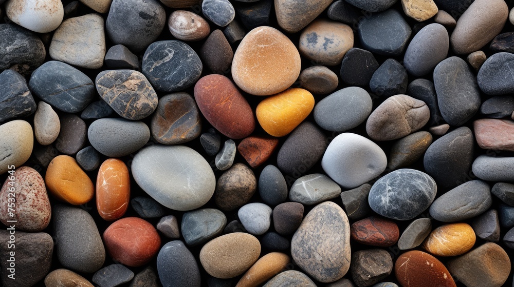The texture of the ground is made of gray small stones. The seashore. Abstract background. The texture of the ground is made of gray small stones. The seashore. Abstract background.