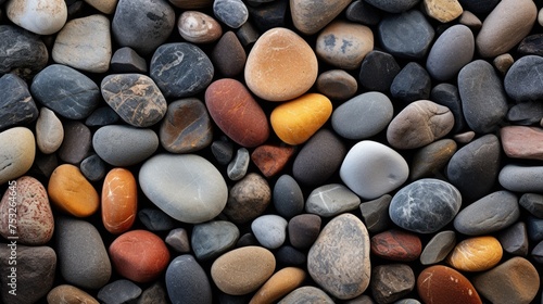 The texture of the ground is made of gray small stones. The seashore. Abstract background.