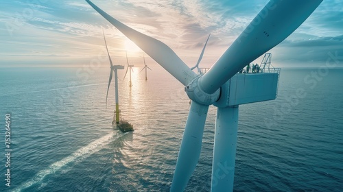 Offshore Wind Farm Construction Engineers Building Turbine for Sustainable Energy Generation, Environmental Conservation Concept photo