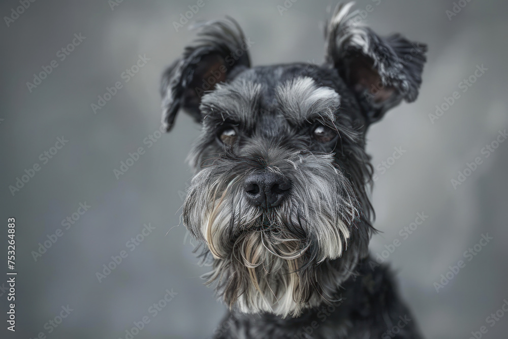 Intense Portrait of a Black and Gray Schnauzer with Piercing Gaze Intense Portrait of a Black and Gray Schnauzer with Piercing Gaze