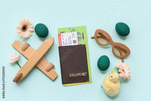 Passport with toy plane, su...