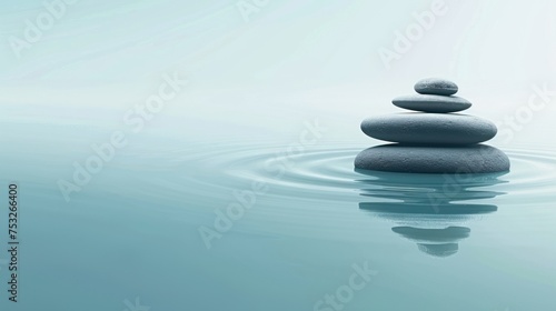 a stack of rocks sitting on top of a body of water with a reflection of the sky in the water.