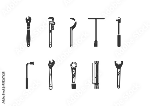 Vintage retro hipster icon set wrench. logo engineer tools silhouette