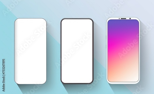 Realistic smartphone mockup set with blank screen. 3d illustration. Smartphone Mockup for Designers. Mockup. Chroma key. Blank screen