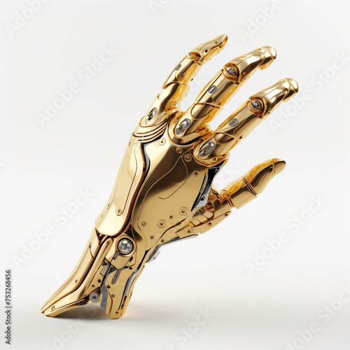 golden hand of futuristic robot on white background сreated with Generative Ai