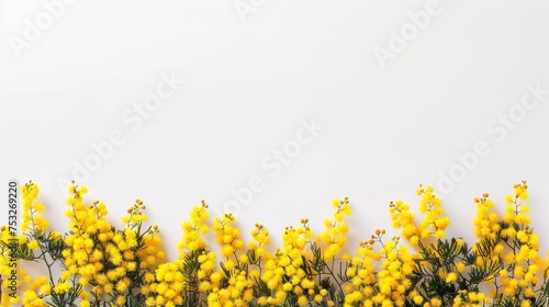 a group of yellow flowers on a white wall in the middle of a room with a white wall in the background.