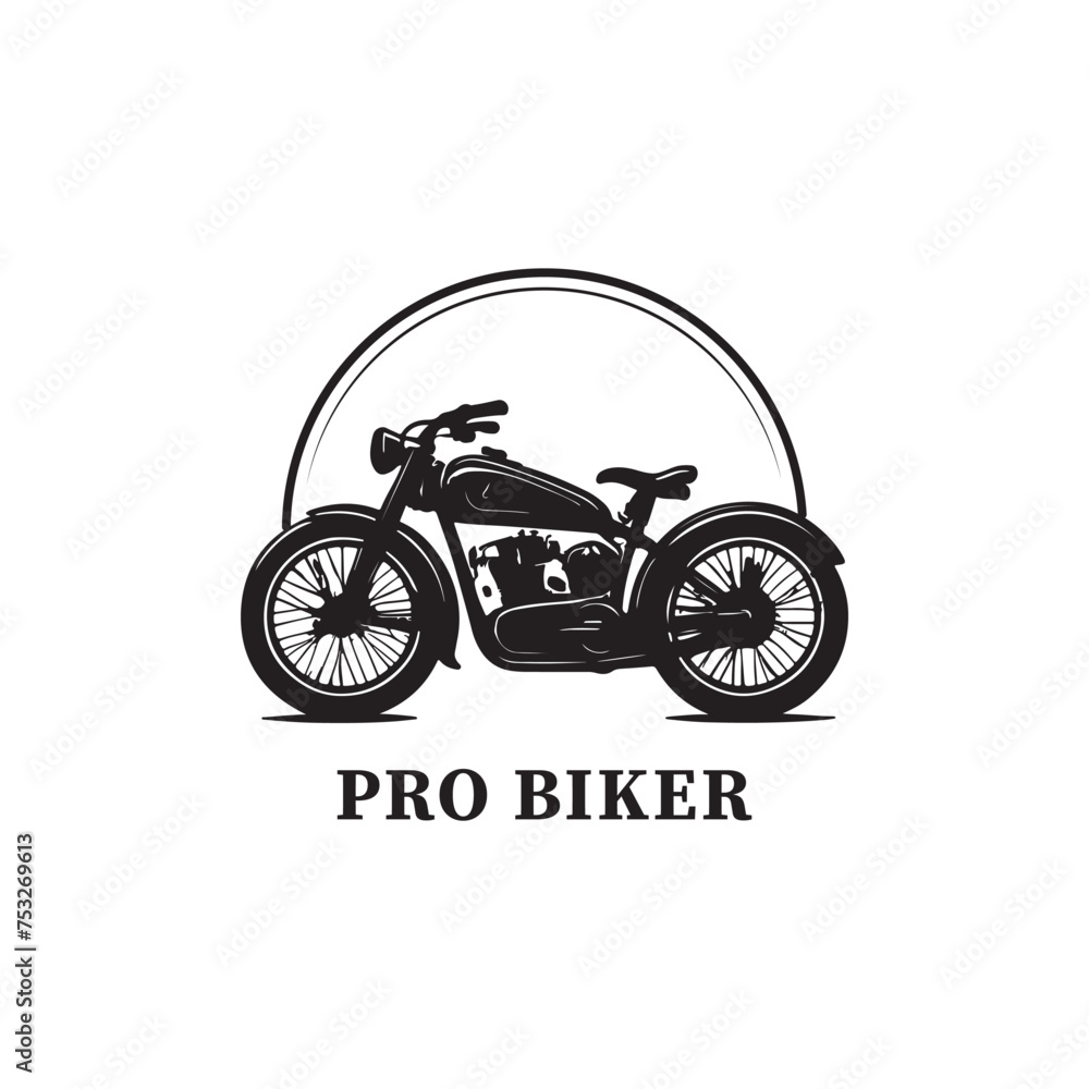 Fototapeta premium Retro vintage pro biker logo design. Motorcycle Bikers Club Logo, company logo design idea, vector illustration