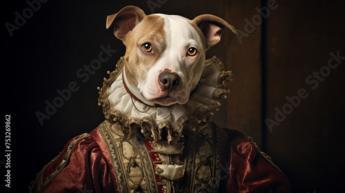 Portrait of an anthropomorphic dog in medieval clothes