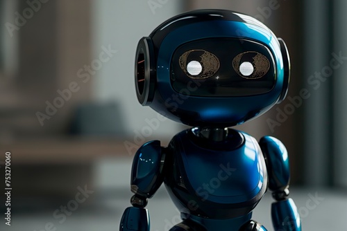 Expressive Blue Humanoid Robot at Home