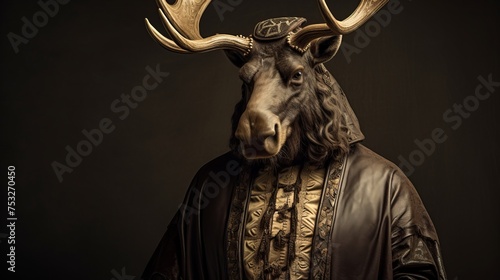 Portrait of an anthropomorphic moose of a medieval merchant or businessman or trader photo