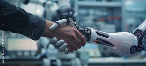 Handshake between human and robot in a research lab © Ibad