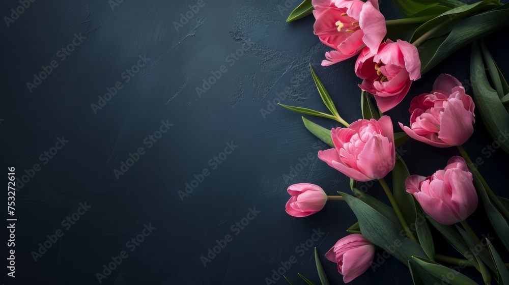 Red tulips on a dark background Red tulips on a dark background