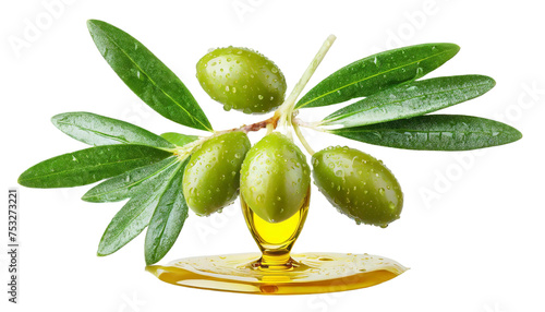 Olive branch with oildrop isolated on white background photo