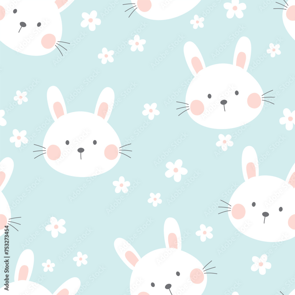 Cute bunny seamless pattern. Childish vector illustration on blue background. Cute bunny seamless pattern. Childish vector illustration on blue background.
