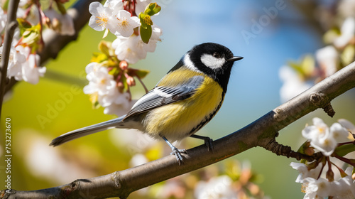 Tomtit sitting on a branch in Spring