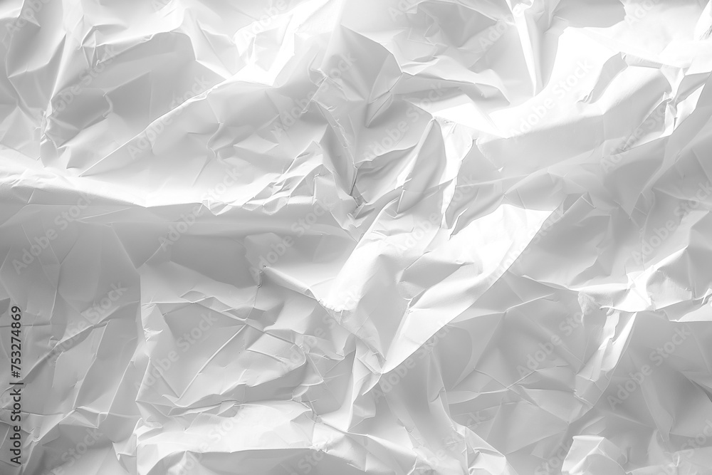 Obraz premium A white background with a wrinkles of paper. The material is crumpled and torn, giving the image a sense of chaos and disorder