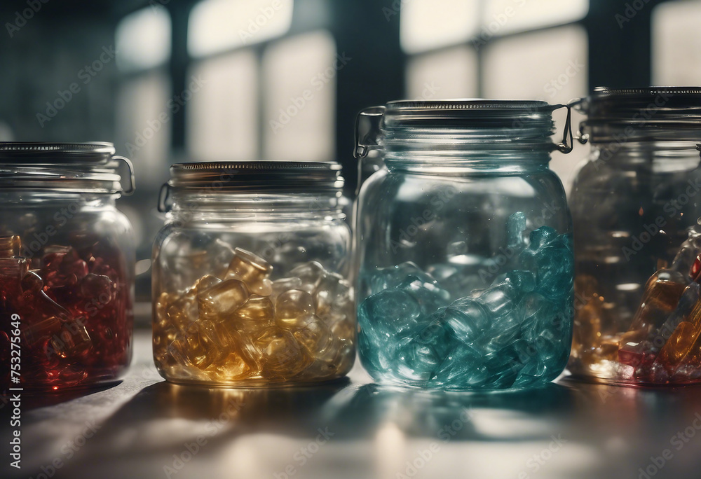 Wastes of different glass containers ready for recycling Wastes of different glass containers ready for recycling