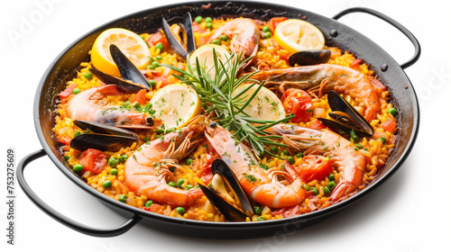 a Mediterranean Cuisine, Paella, with isolated on white background