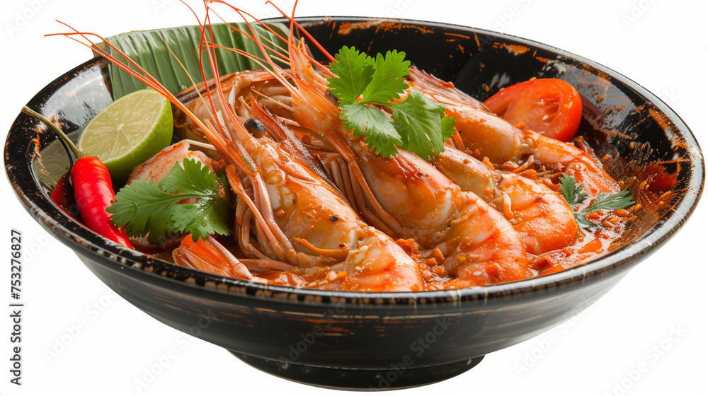 a Thai Cuisine, Tom Yum Goong, with isolated on white background