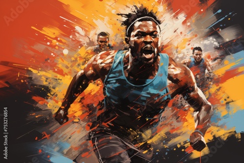 Illustration of runners and sprinters racing for the glory photo