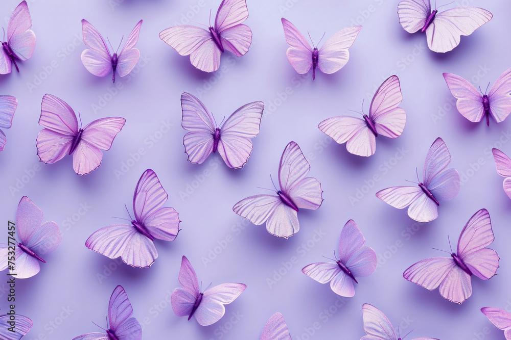 Pink and purple butterflies on a vibrant purple background flat lay top view photo of colorful butterflies Pink and purple butterflies on a vibrant purple background flat lay top view photo of colorful butterflies