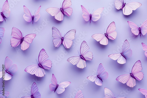 Pink and purple butterflies on a vibrant purple background flat lay top view photo of colorful butterflies